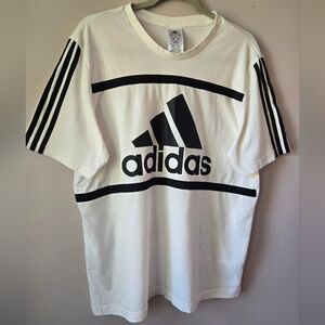Adidas Large Logo 3-Stripe Sleeve Tee White/Black - Men’s Large